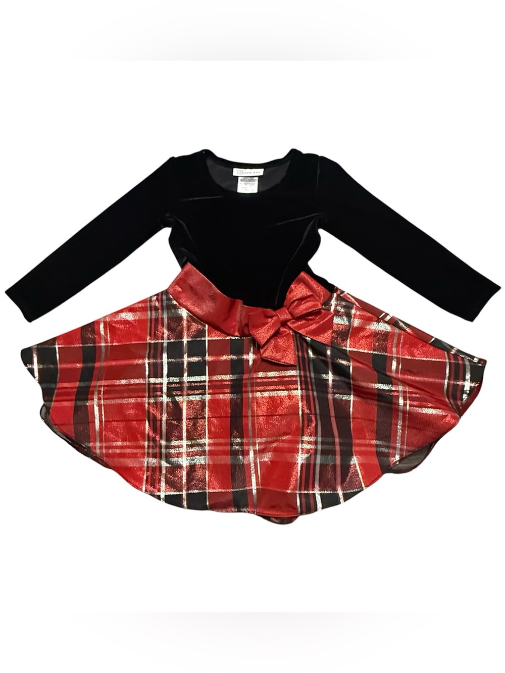 Bonnie Jean Girls Christmas Dress Size 4 Black Red Plaid Tulle Holiday